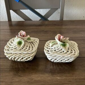 Vintage Fortunoff Italy Porcelain Flower Basket Trinket Boxes – Set of 2, Handcr